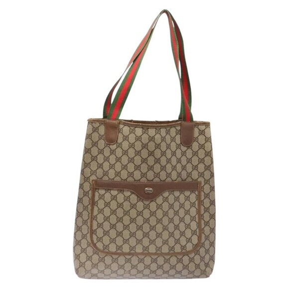 GUCCI GG Supreme Web Sherry Line Tote Bag PVC Beige Red 39 02 003 Auth 136269 - Picture 2 of 16